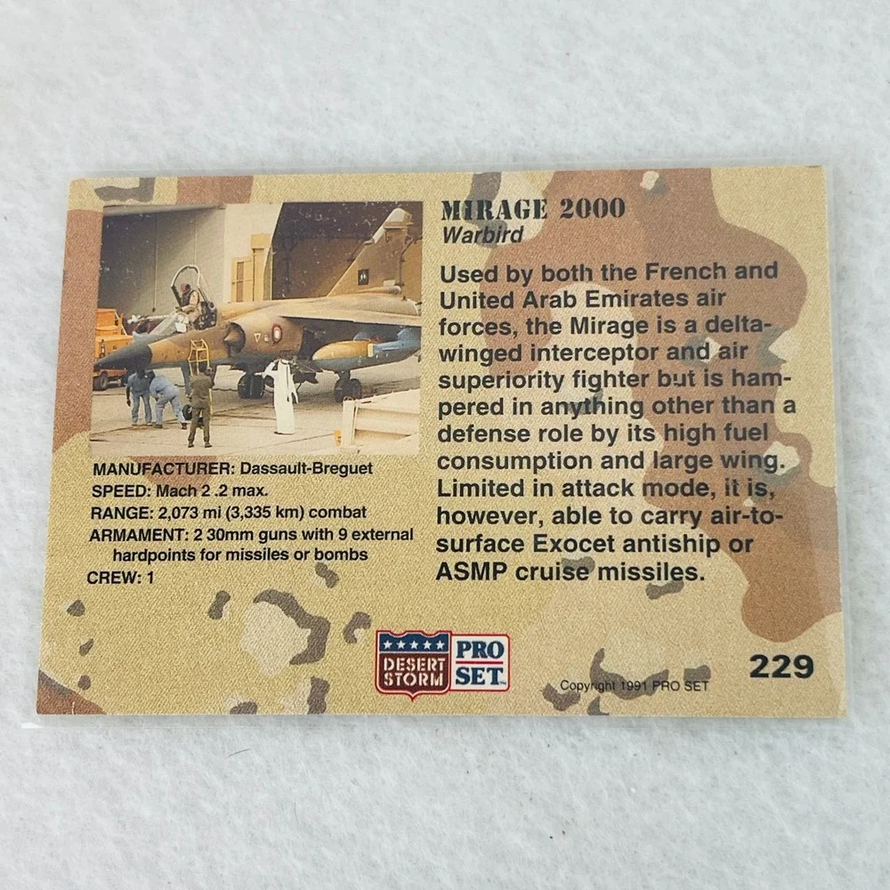 1991 Pro Set Desert Storm Mirage 2000 Warbird Military Asset Trading Card 229